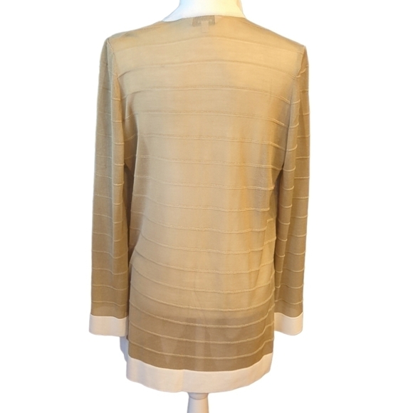 Misook neutral tan waterfall open front knit long drapey ottoman cardigan. Sz S - Picture 2 of 8